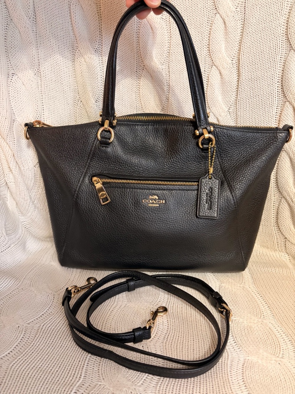 COACH Prairie Satchel Black Pebbled Leather  with Gold Hardware